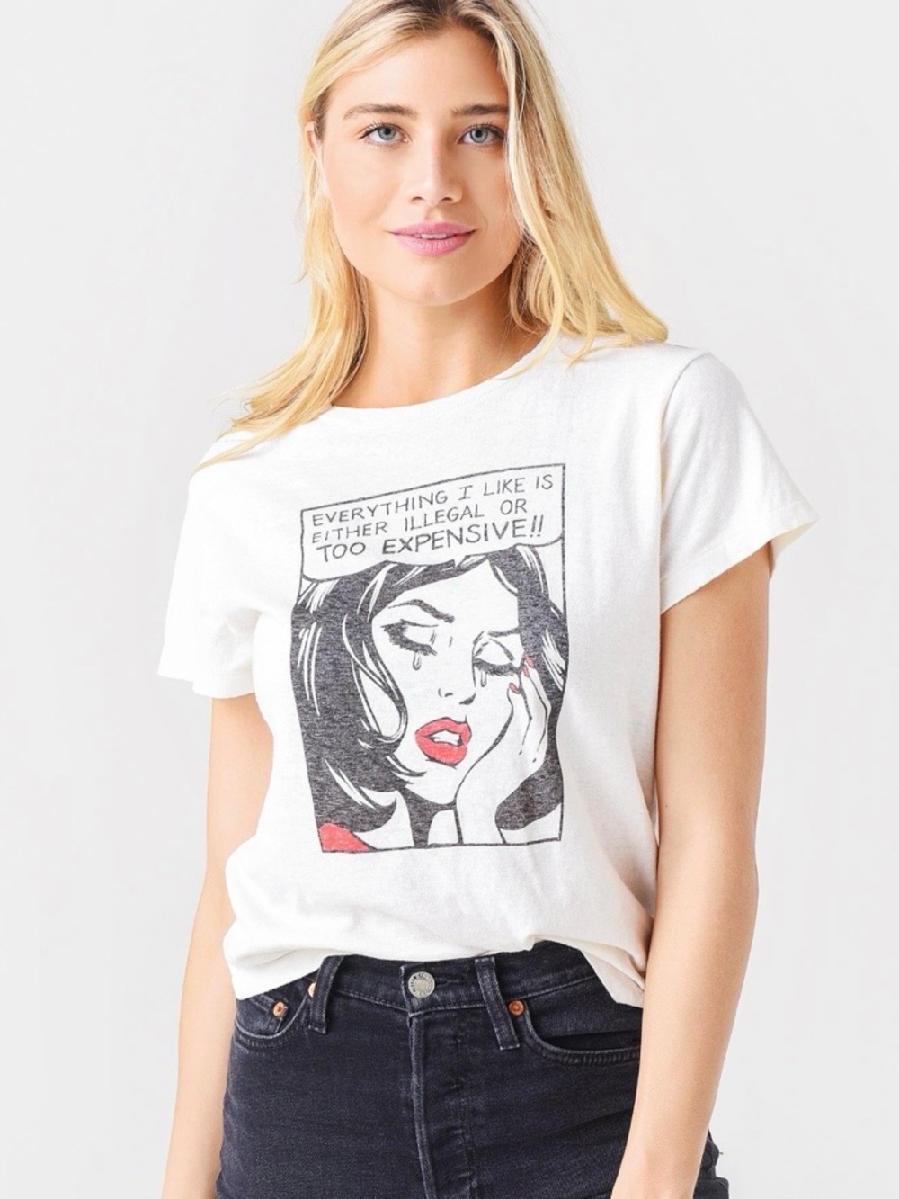 Re/Done White Graphic Pop-Art Tee with Red Accent
